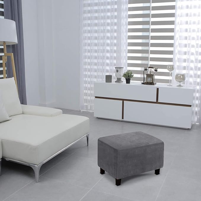 Ottoman Cover, Stretch Rectangle Velvet Ottoman Slipcovers of Foot Stool