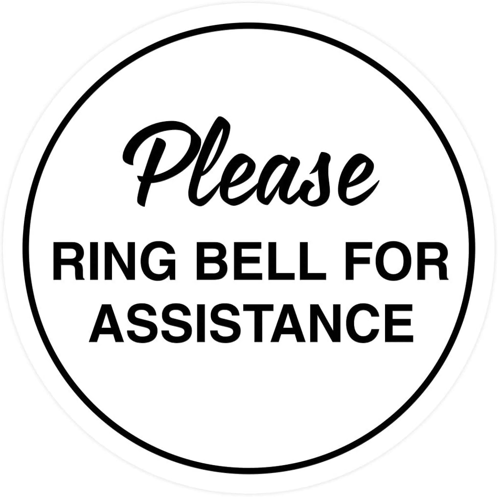 Signs ByLITA Circle Please Ring Bell For Assistance Wall or Door Sign | Easy Installation | Front Desk Reception Sign (White) - Medium (2 Pack)