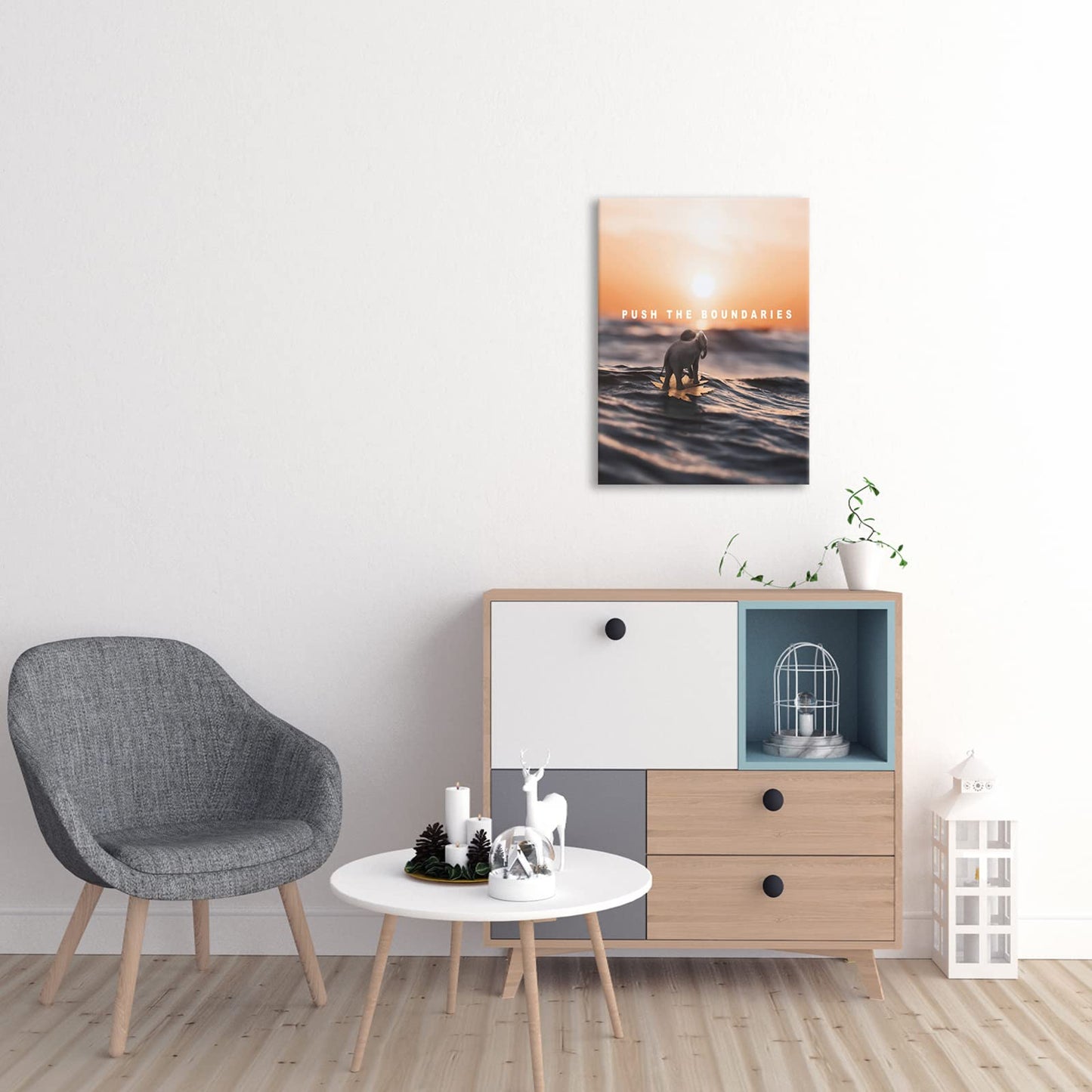 Inspirational Quotes Wall Art Push the Boundaries Framed Painting Modern Artwork Decorations Decor for Office Bedroom (12" W x 18" H)