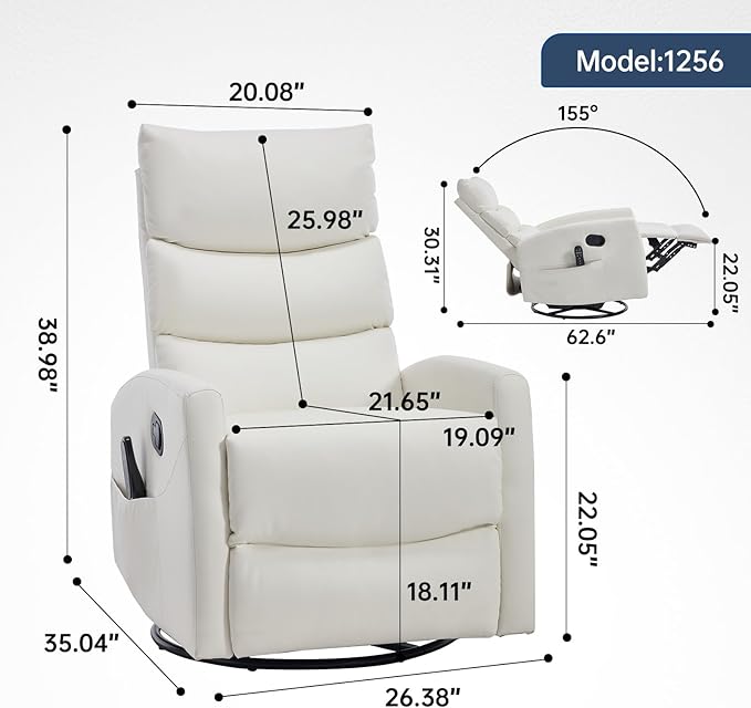 Trustyue Swivel Rocker Recliner Chair, 360° Swivel Recliner