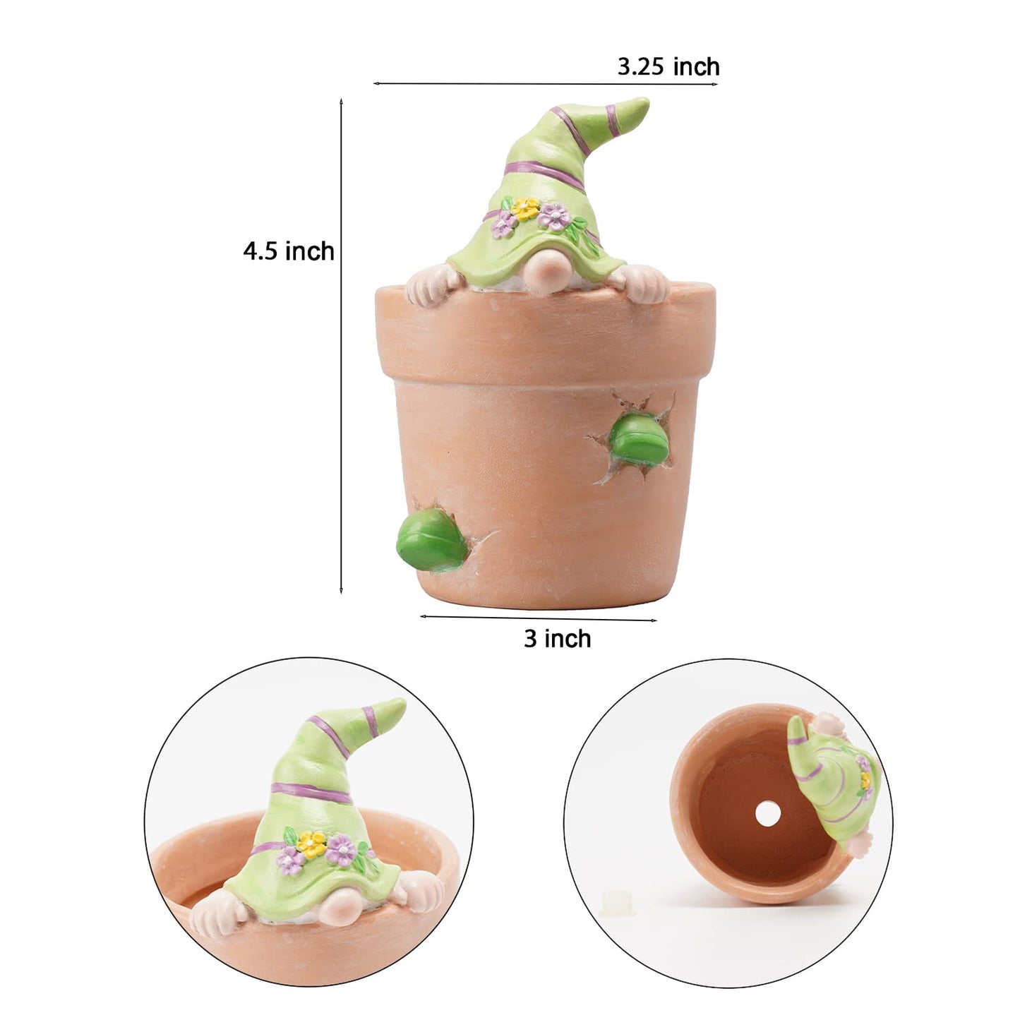 Newman House Studio Flower-Pot Spring-Gnomes Easter Decorations Cactus-Succulents - Unique Garden Pots Easter Decorative Green Planter with Drainage Hole for Home Farmhouse Decor 3 x 3.25 x 4.5 inch