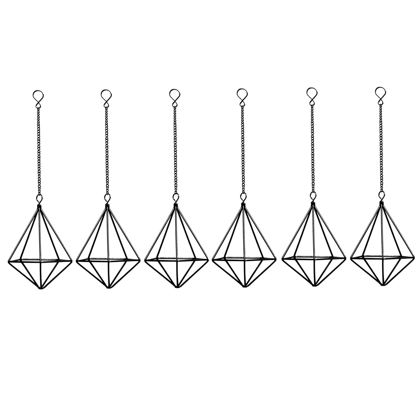 ZOOELAY Air Plants Hanging Holders Indoor Small Metal Airplants Rack Hanger Himmeli Geometric Planter Tillandsia Air Ferns Display with Chains 6 Pcs Black Diamond Shape …