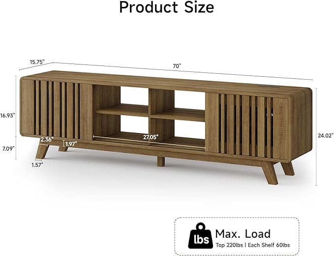 ONBRILL 70-Inch TV Stand for TVs up to 80 Inch, Mid-Century Modern Television
