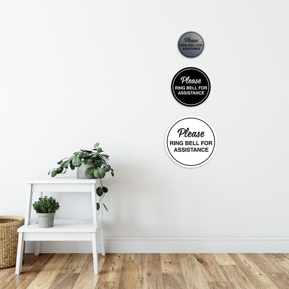 Signs ByLITA Circle Please Ring Bell For Assistance Wall or Door Sign | Easy Installation | Front Desk Reception Sign (Brushed Gold) - Medium (1 Pack)