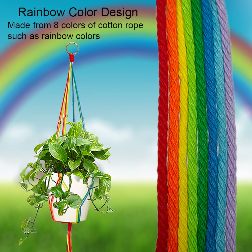 HOWMAX Rainbow Macrame Plant Hangers Indoor Outdoor, 3 Pack Different Size Flower Pot Holder Hanging Plant Holder for Windows Garden Boho Home Decor