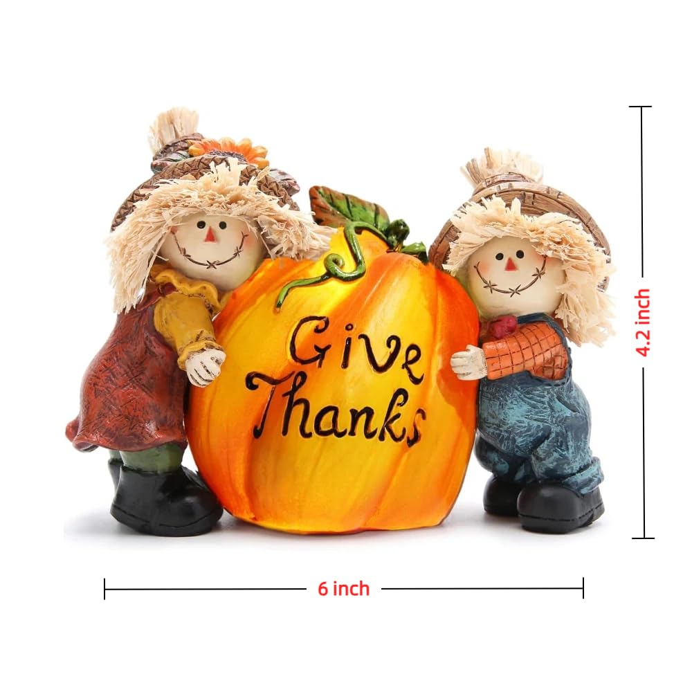 Hodao Fall Thanksgiving Resin Scarecrow Pumpkin Figurines - Adorable Scarecrow Embrace Pumpkin Decorations for Home Indoor Table Decor-Fall Thanksgiving Gifts
