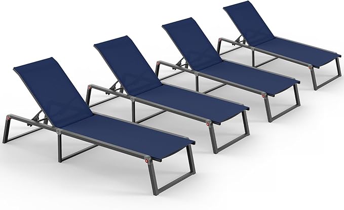 Aluminum Chaise Lounge Chair Outdoor, Foldable& No Assembly Patio Pool Lounge