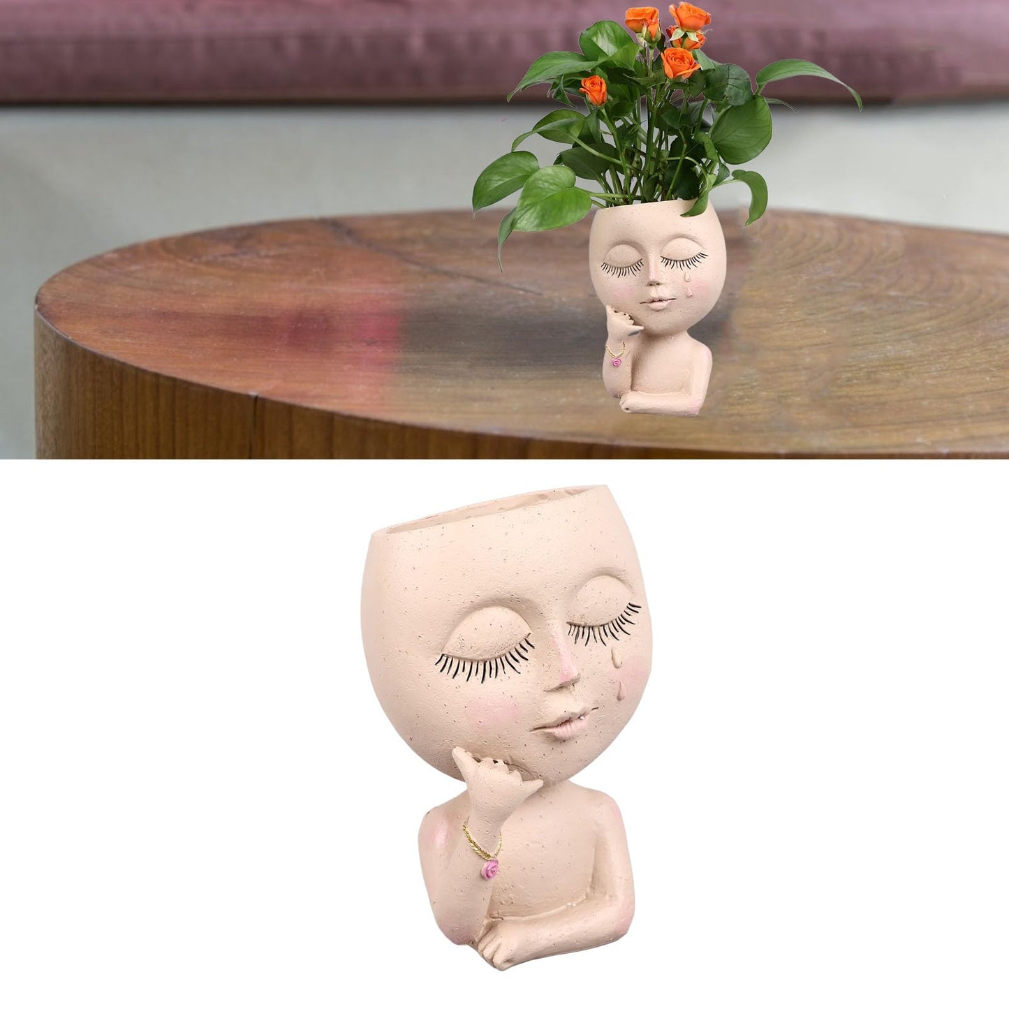 Rjrjc Face Planter Pots Resin Home Head Planter Face Flower Pot Head Planter for Indoor Outdoor Plants with Drainage Hole Sturdy Durable DIY Gift for Garden Balcony Decor