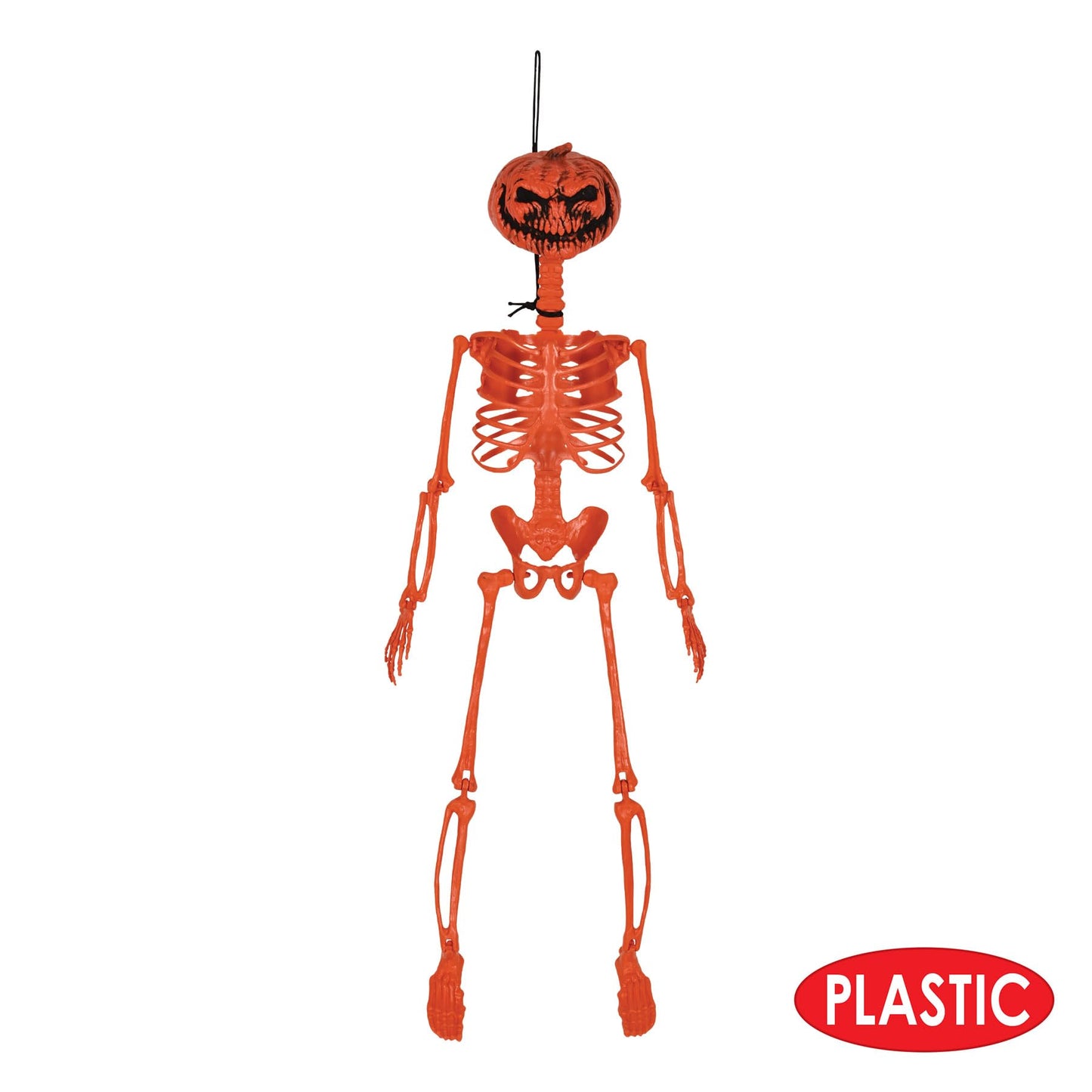 Beistle 27" Plastic Hanging Pumpkin Face Skeleton For Halloween Party Decorations, Celebrating With You Since 1900