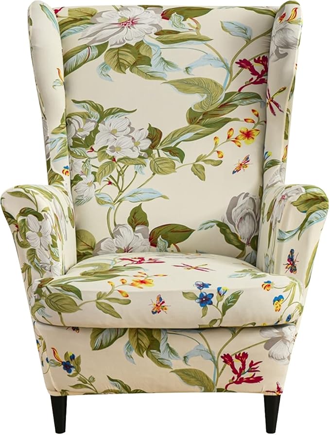 HAOYONG Wing Chair Slipcovers Printed Wingback Chair Covers 2 Pieces Wingback