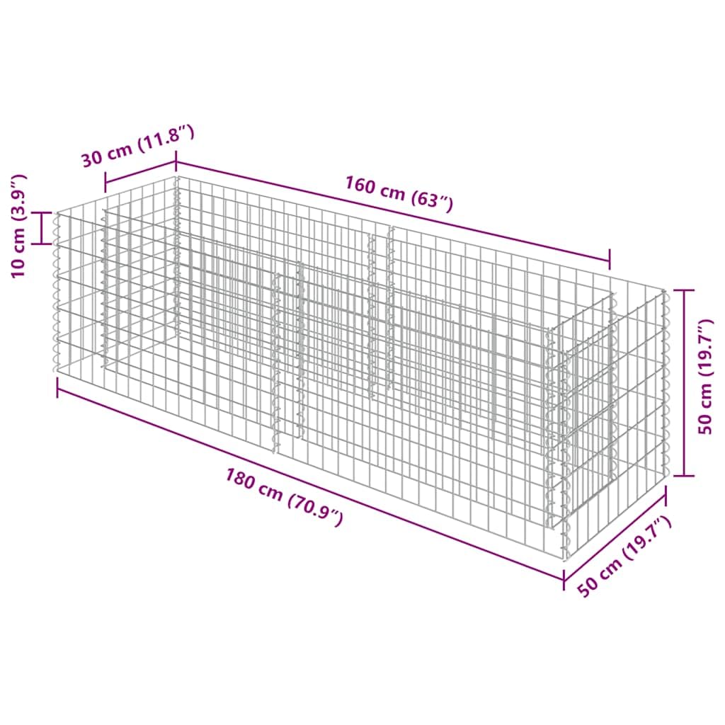 Gabion Raised Bed Silver Galvanized Steel 70.9 x 19.7 x 19.7 in, Gardening, Pots & Planters, 143559