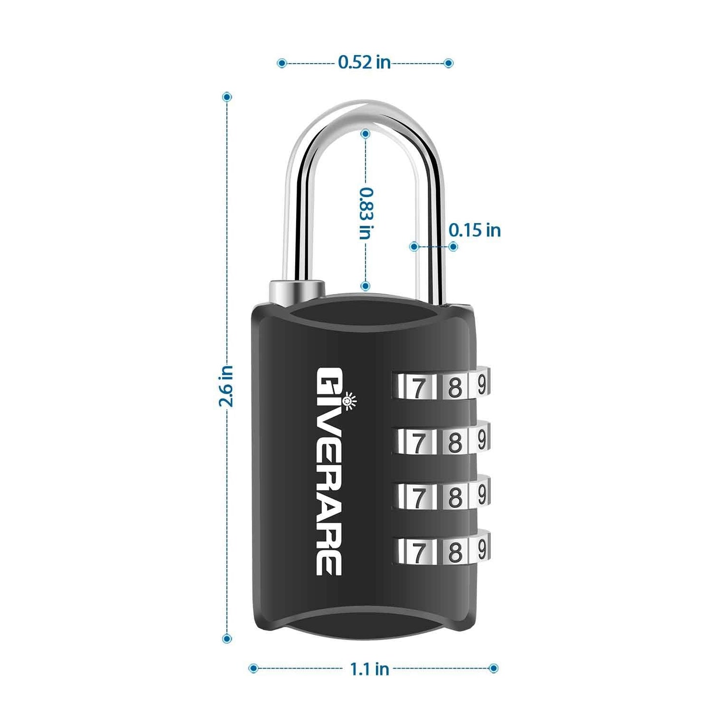GIVERARE 4 Pack Combination Lock, 4-Digit Padlock Keyless, Resettable Luggage Locks for Backpack, Gym & School & Employee Locker, Weatherproof Travel Lock for Fence, Backyard Gate, Hasp, Case-Black