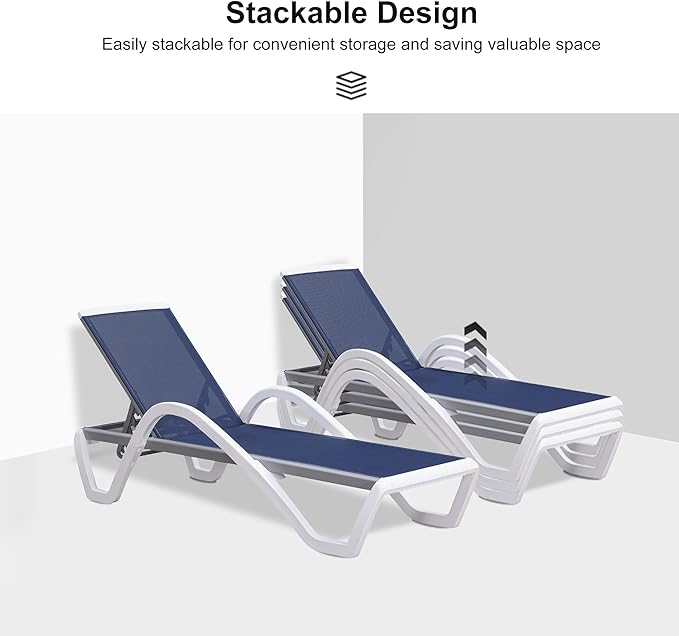 PURPLE LEAF Patio Chaise Lounge Chair Outdoor Plastic Textilene Sun Bathing