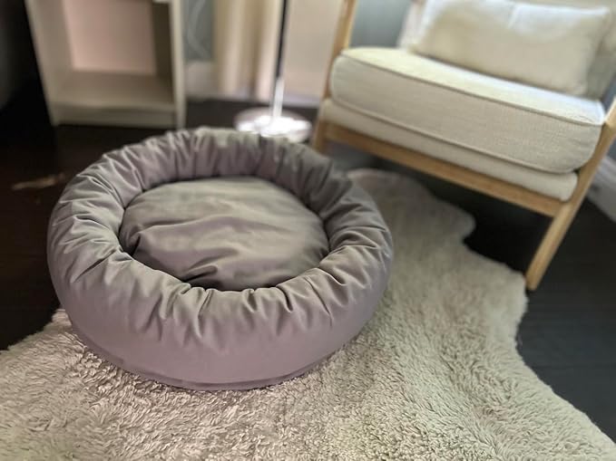 Organic Cotton Canvas Dog Bed: Removable Cover, Natural Fill - Made in USA (Blue Gray, X Small 18" x 6" inches)