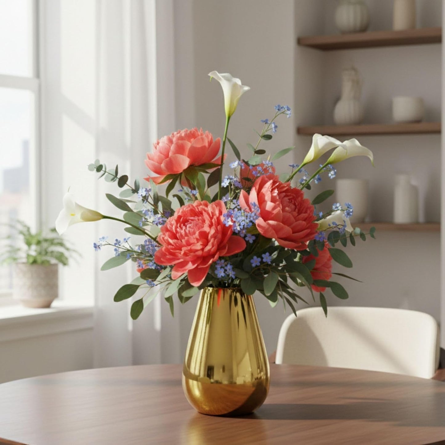 Handcrafted Metal Flower Vase Round Gold Polish Decorative Tabletop Vase for Home Décor, Living Room, Kitchen, Office & Wedding