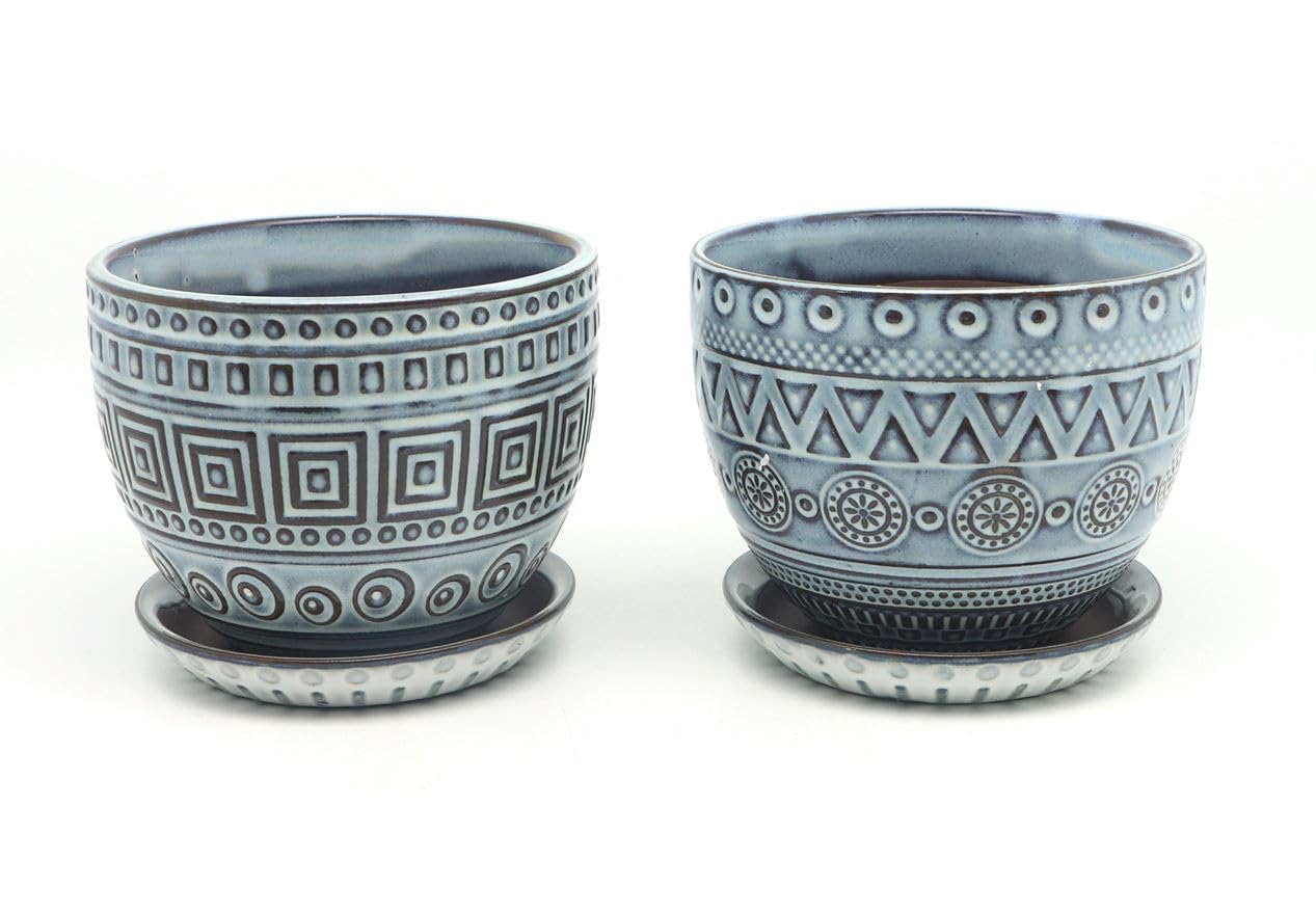 CHAMARKS Ceramic Plant Pots. Flower Pots for Plants. Planter Pots with Drainage Holes and Saucers for Indoor Plants. 5.5 inches Wide, 4.3 inches Deep. Set of 2.
