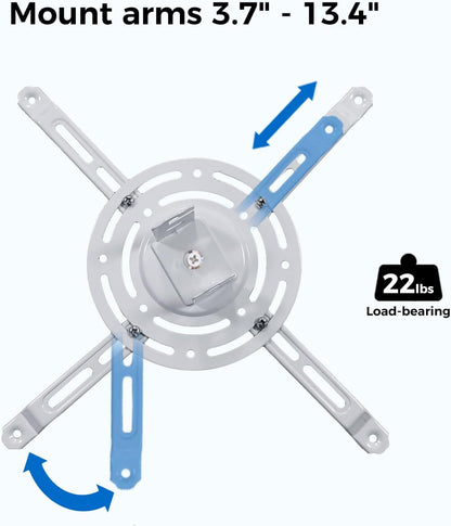 Projector Mount, 55 inch to 79 inch Adjustable Height ,Universal Full Motion Ceiling Bracket 22lb Max Weight and Extendable Arms Tilt Rotating Swivel Mount for Home and Office Projector White