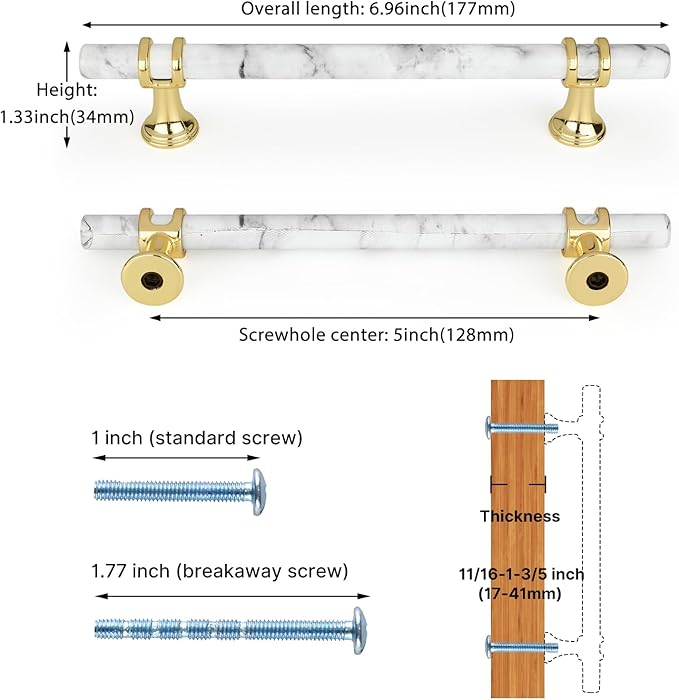 Rergy Cabinet Handles Marble Drawer Pulls and Knobs, T-Bar Hardware