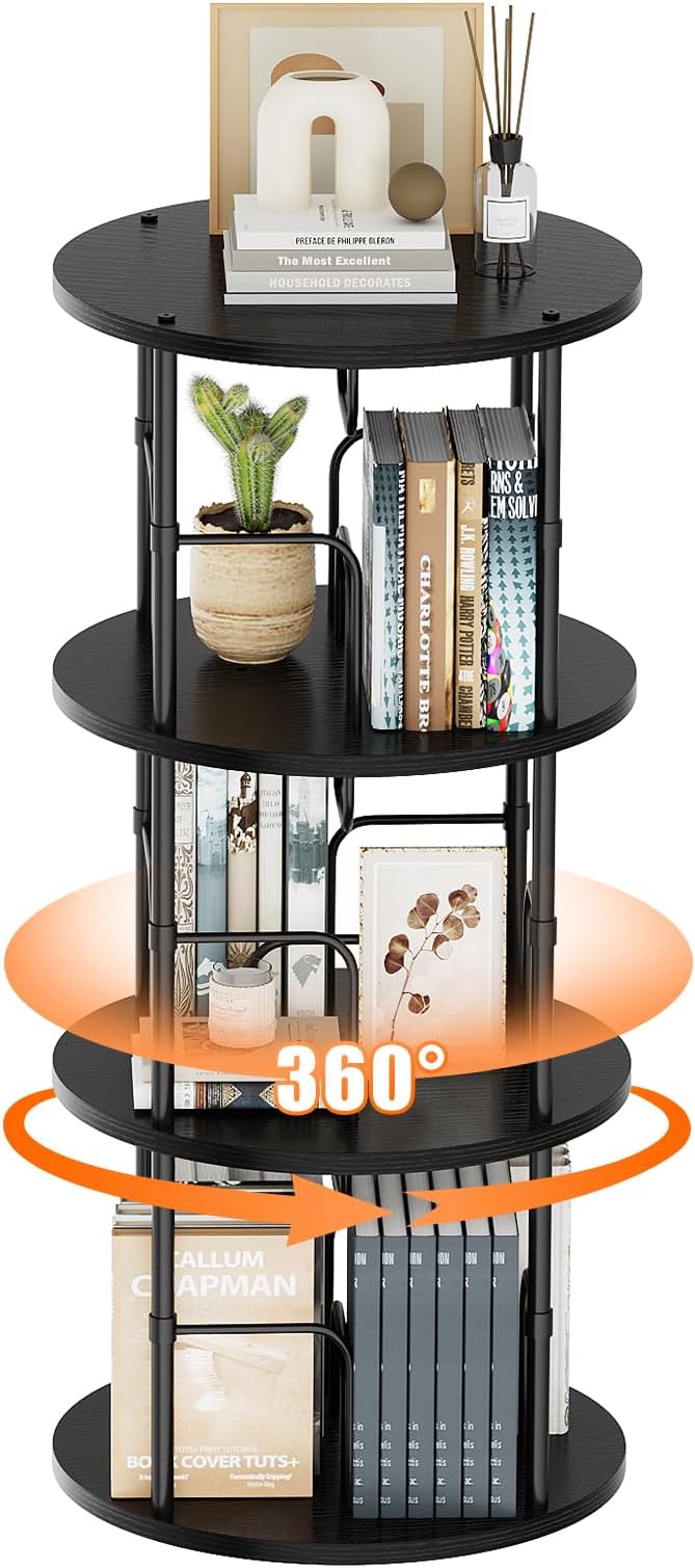 ALLSTAND Rotating Bookshelf, 3 Tier Round Revolving Bookcase