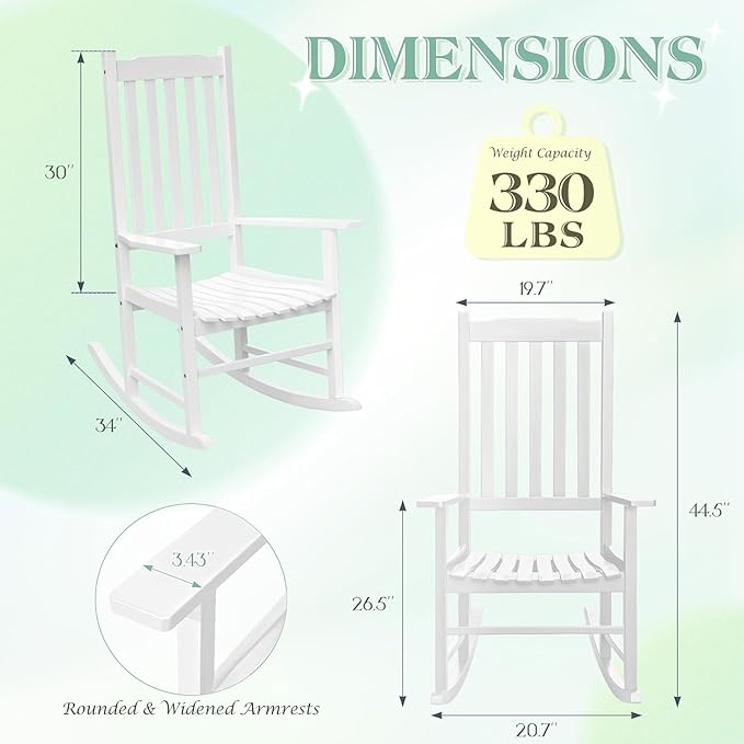 Flamaker Acacia Wood Patio Rocking Chair Set of 2, High Back and Widen Armrest