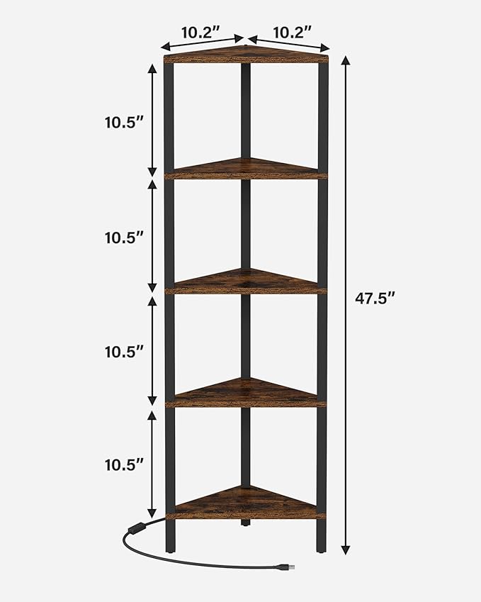 TUTOTAK Corner Shelf with LED Light, 5-Tier Corner Bookshelf