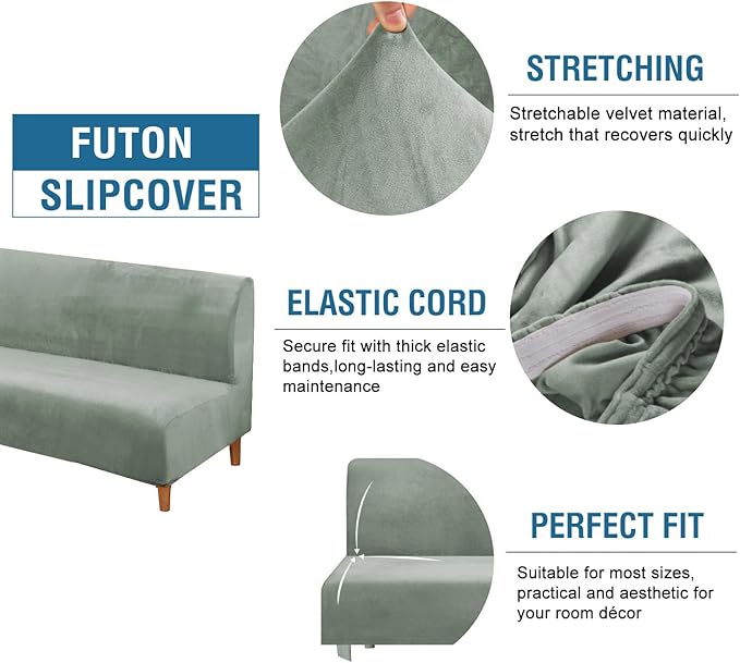 H.VERSAILTEX Real Velvet Futon Cover Armless Sofa Covers Sofa Bed Covers