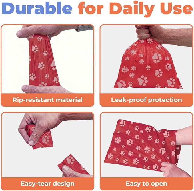 Best Pet Supplies Dog Poop Bags for Waste Refuse Cleanup, Doggy Roll Replacements for Outdoor Puppy Walking and Travel, Leak Proof and Tear Resistant, Thick Plastic - Red, 150 Bags
