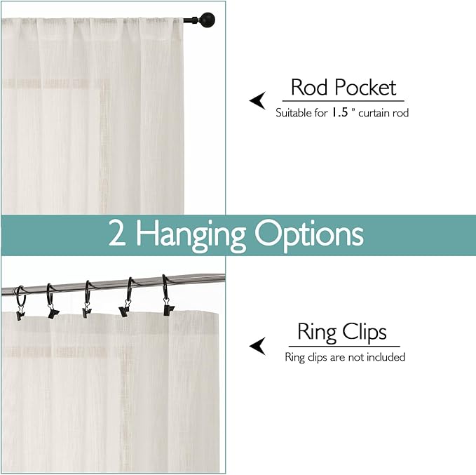 Chyhomenyc Ivory Semi Sheer Curtains 96 Inches Long 2 Panels