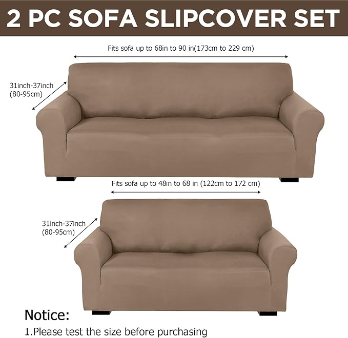 Peryiter 2 Pcs Sofa Covers Couch and Loveseat Covers Set Stretch Sofa Slipcover