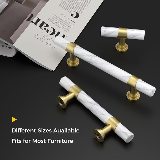 Rergy Cabinet Handles Marble Drawer Pulls and Knobs, T-Bar Hardware