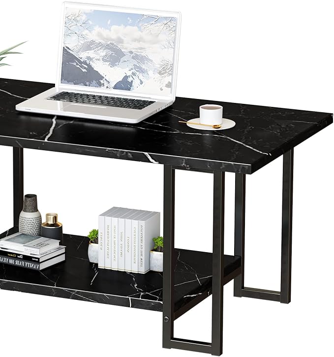 AWQM Marble Coffee Table, Faux Marble Top Rectangular Coffee Table