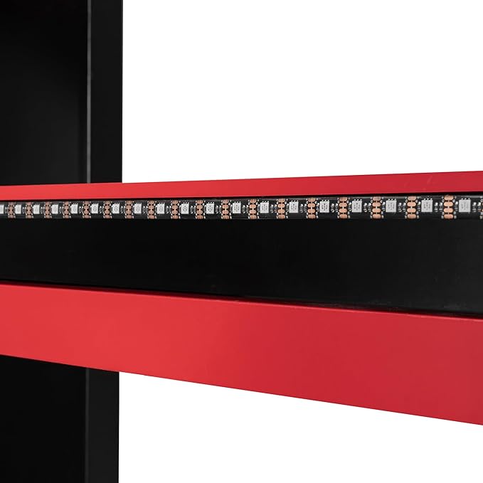 Full Size Wood Loft Bed with Built-in Workstation, Smart Storage, RGB Lighting