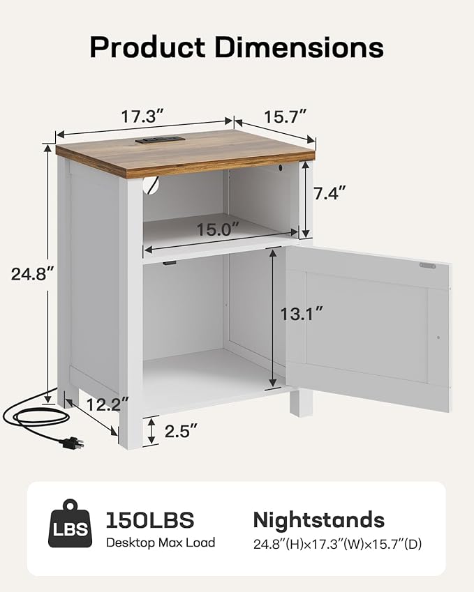 Marsail Farmhouse Nightstand, Wood Bedside Table