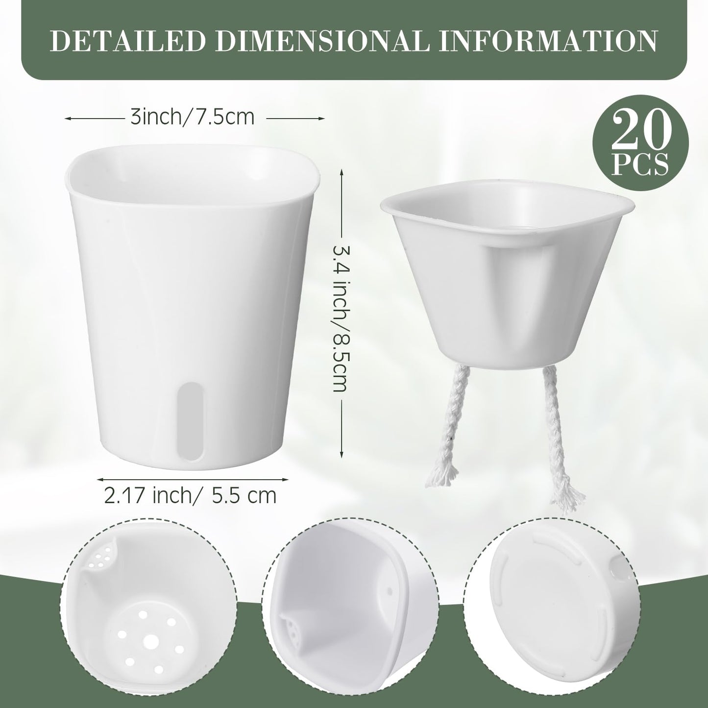 Ziliny 20 Pcs 3 Inch Self Watering Pots Self Watering Planters for Indoor Planters Plastic Garden Flower Pots with Level Indicator Vents for Herbs