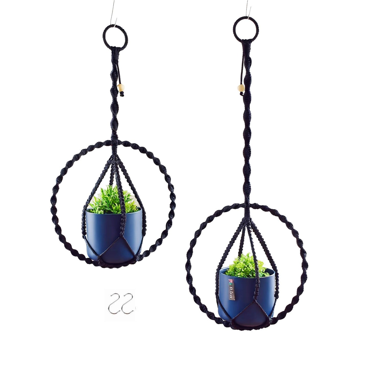 Macravine 2-Pack Indoor Plant Holder, Macrame Hanging Planter for Home Decoration, Boho Plant Hanger by Window, 2 Sizes: 11.8" X23.6“, 11.8“ X31.5” Black(No Pot and Plant Included)