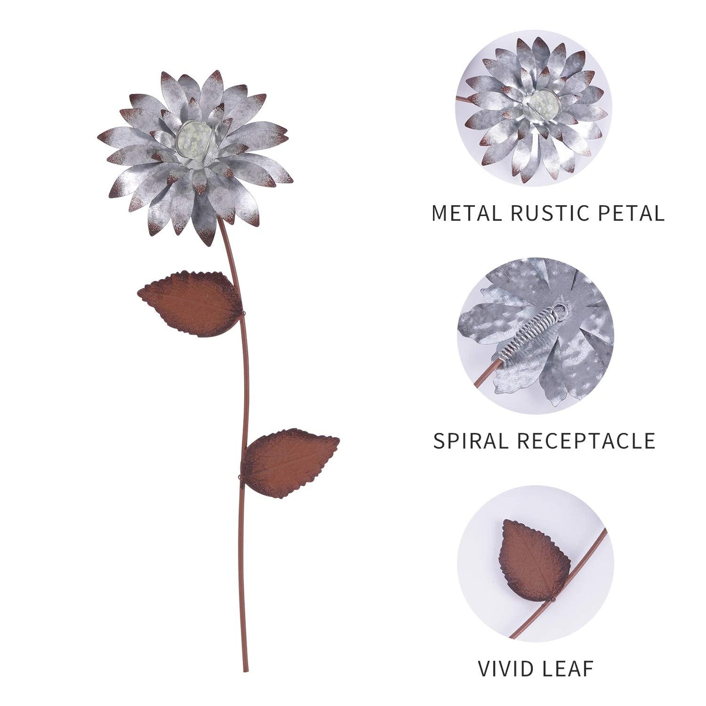 Topadorn 3-Pack Glow-in-the-Dark Metal Flower Garden Stakes, 14" Weatherproof Outdoor Plant Picks, Rustic Yard Art for Lawn & Patio