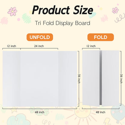 4 Pack Trifold Poster Board, 36x48 Inches White Presentation Board, Portable Display Board for Science Fair, School DIY Project and Business Exhibitions
