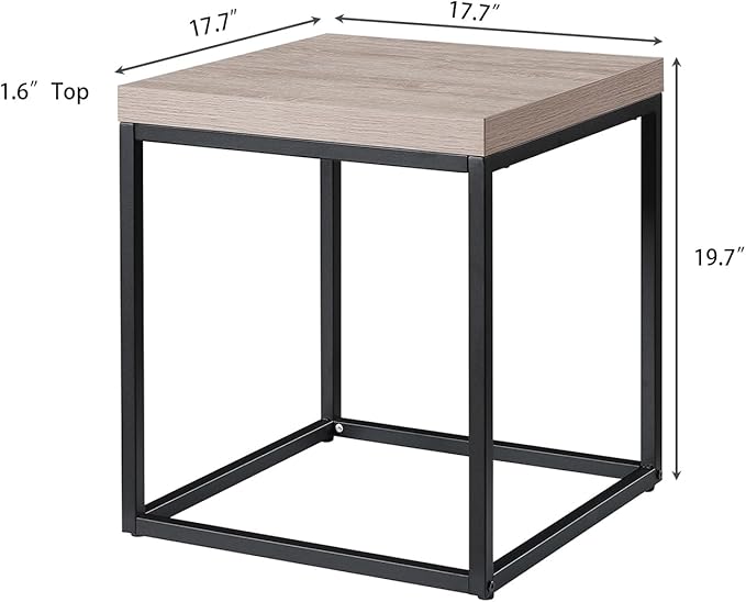 CENSI Modern Square End Table, Extra Thick 1.6" Wood Top & Metal Frame