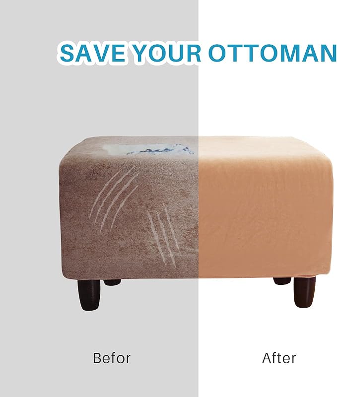 Ottoman Cover, Stretch Rectangle Velvet Ottoman Slipcovers of Foot Stool