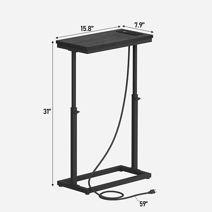 TUTOTAK End Table with Charging Station, Side Table, Tall Couch Table, Sofa