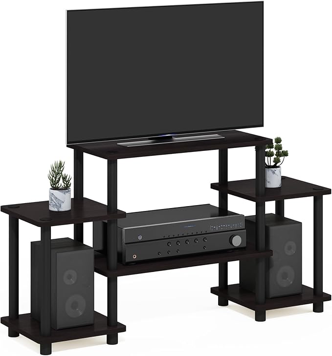 Furinno Turn-N-Tube No Tools Entertainment Center, Square corner, Dark Walnut