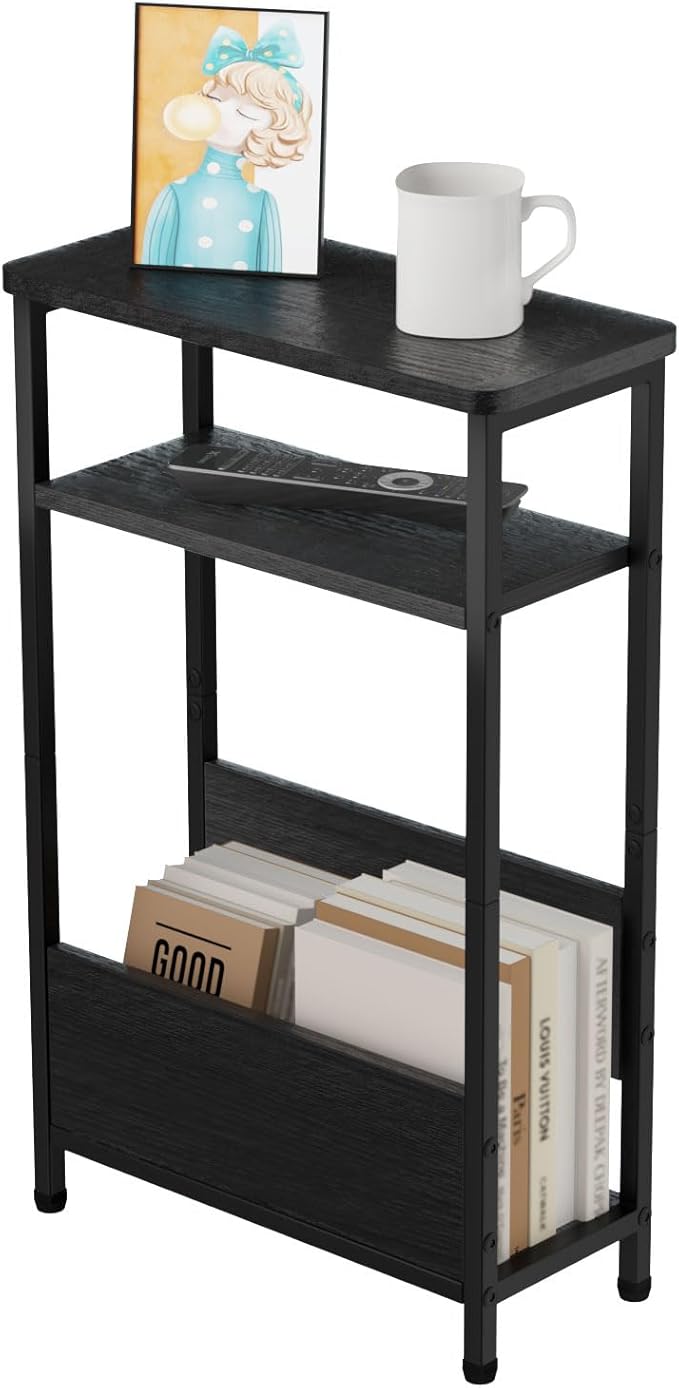 THUMEYE 7.1" Narrow Side Table for Small Spaces, 3 Tier Small End Table
