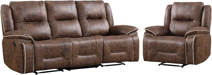 EBELLO Faux Leather Manual Recliner Sofa Set, 1 Seat Reclining Chair and a 3