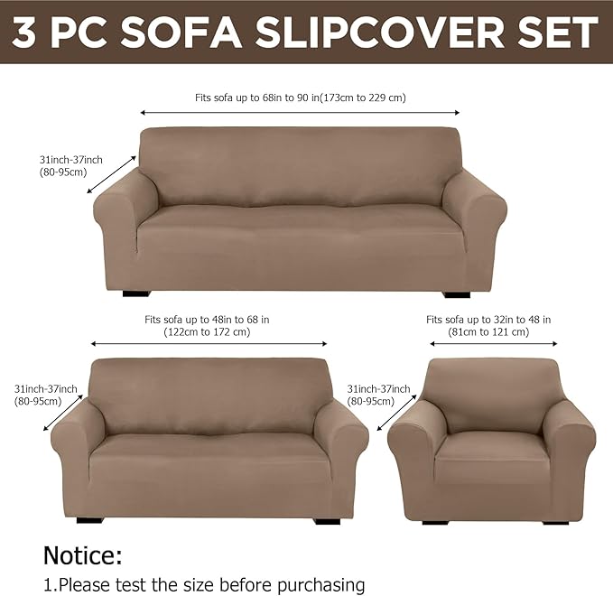 Peryiter 3 Pcs Couch and Loveseat Covers Set Sofa Cover