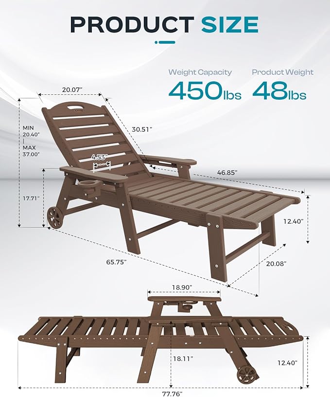 Ciokea Outdoor Chaise Lounge Chair Set of 2, Patio Lounge Chairs
