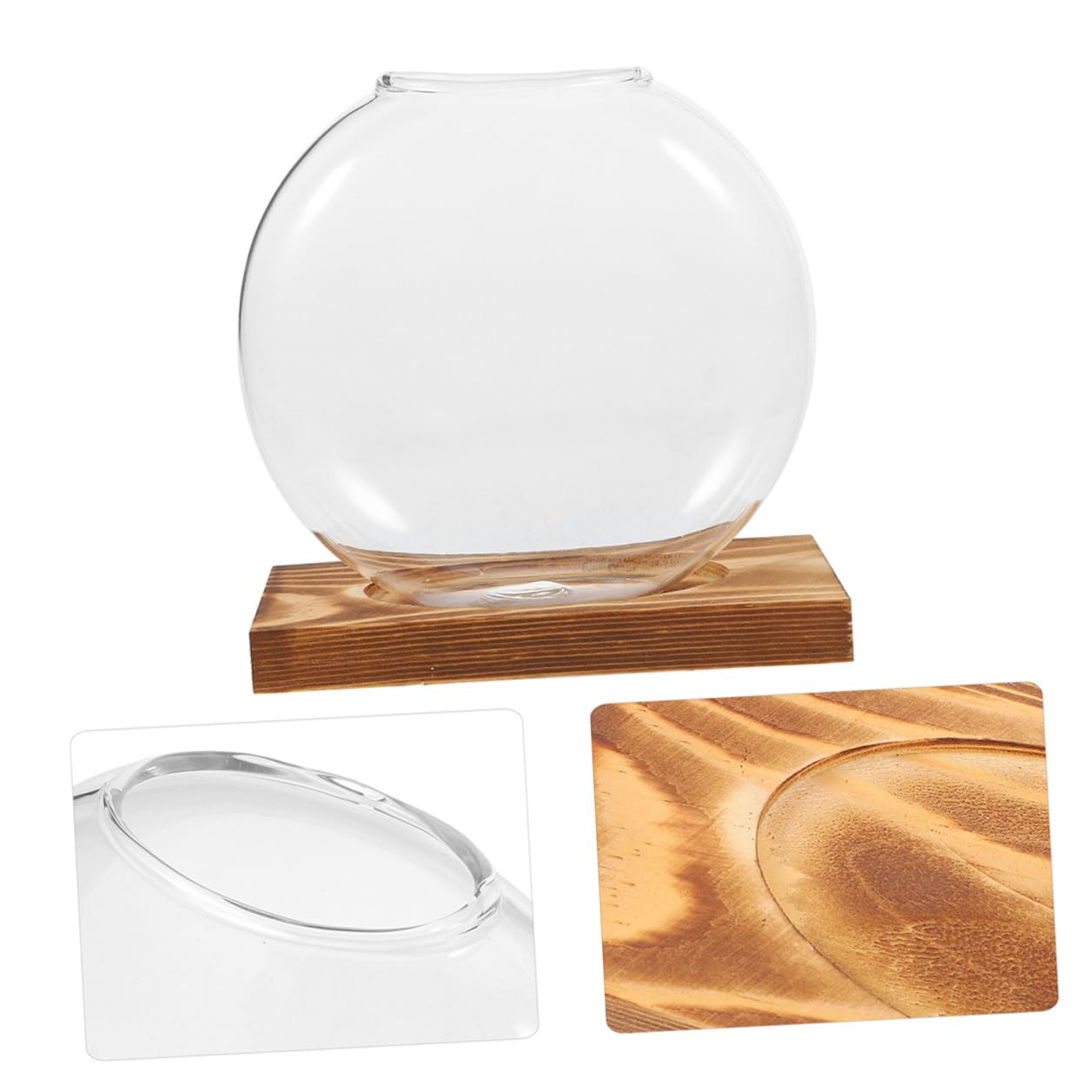 EPIGEIST 2pcs Hydroponic Glass Vase Containers with Wooden Base, Plant Terrarium for Indoor Propagation, Desktop Hydroponic Plant Vase for Home and Office Décor