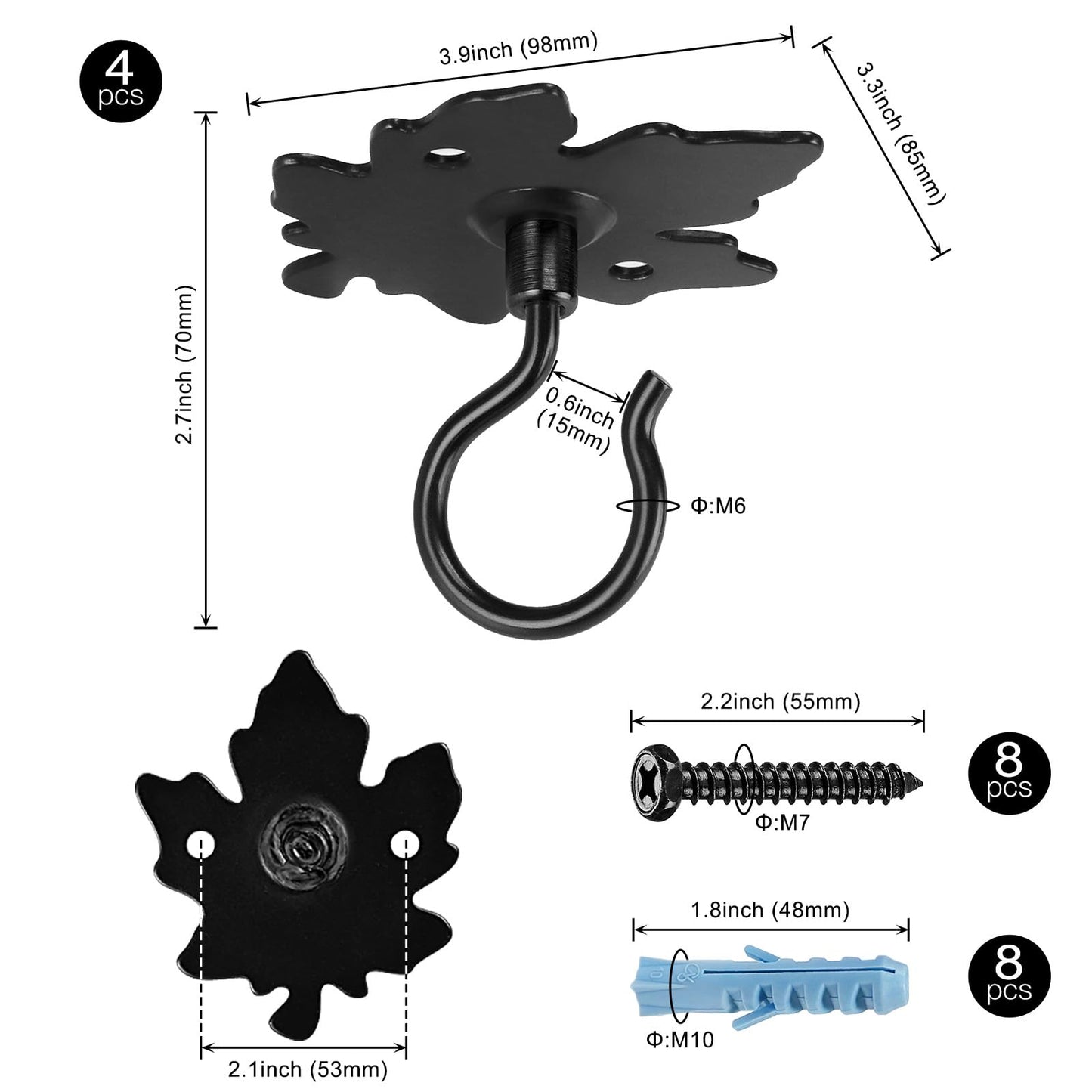 Dolibest Wall Mount Ceiling Hooks, Plant Hooks for Ceiling, Metal Plant Bracket Iron Wall Mount Lanterns Hangers Hooks for Hanging Plants Lights, Outdoor Wire, Fairy Lights, Wind Chimes, Black (4PCS)