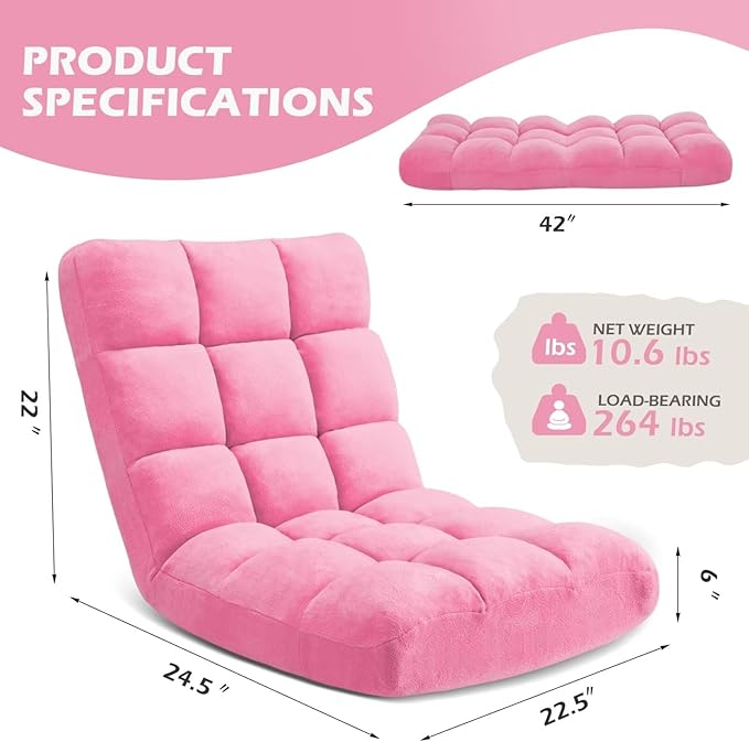 Folding Floor Gaming Chair 14-Poistion Cushioned Adjustable Floor Lazy Sofa
