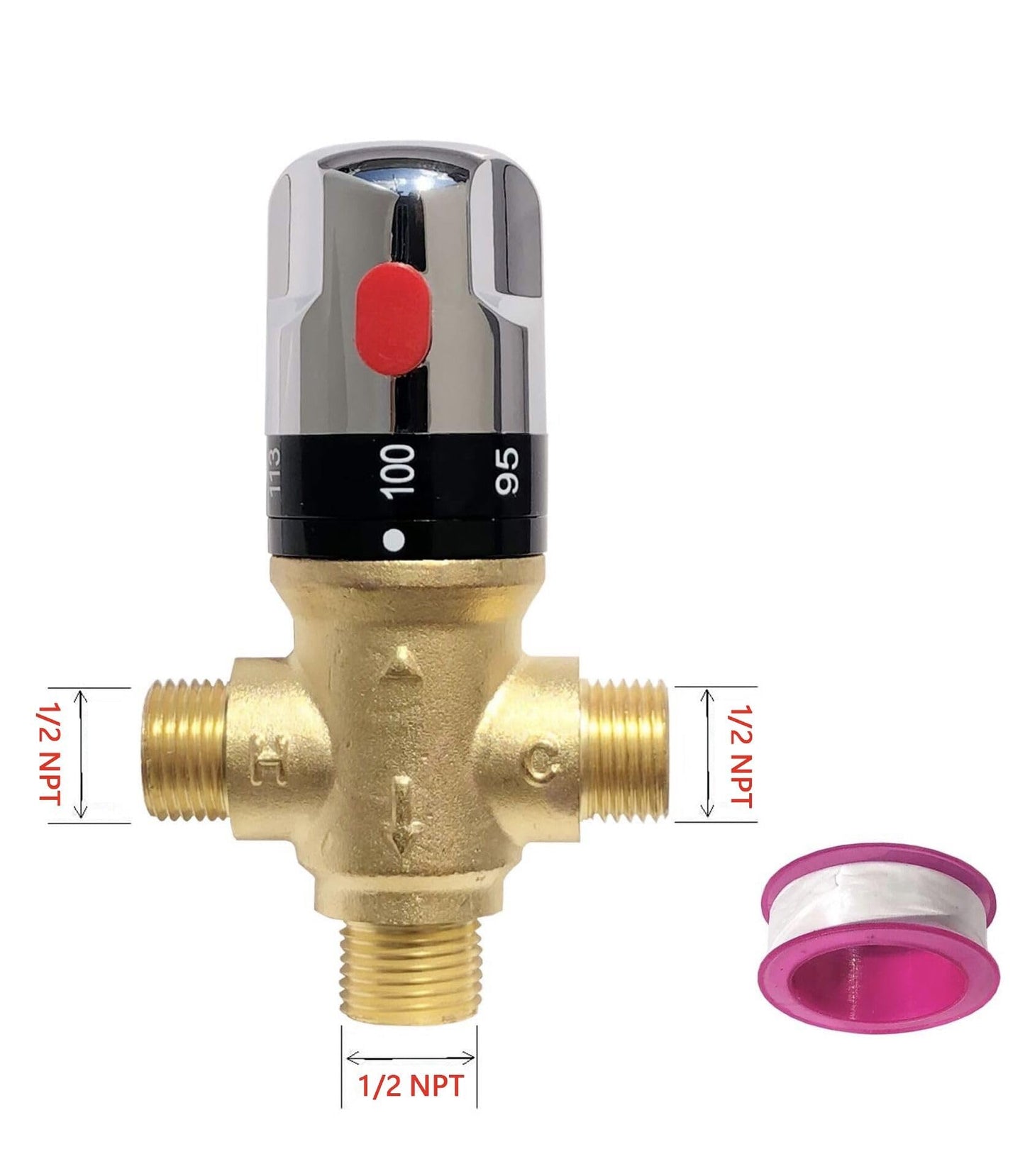 Thermostatic Mixing Valve，Shower Mixing Valve with 1/2 NPT Male Connections,Water Temperature Constant Control Valve,Solid Brass