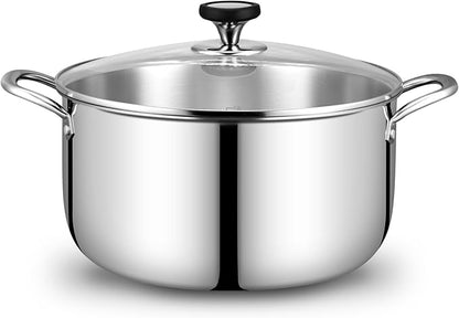 Tri-Ply Stainless Steel Stock Pot, 20 Quart Heavy Duty Induction Cooking Pot with Visible Lid for Pasta, Soup, Spaghetti, Sturdy & Double Handle, Dishwasher Safe
